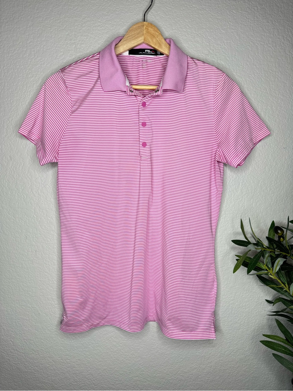 RLX Ralph Lauren Pink White‎ Striped Golf Polo Shirt Women’s Small Tailored Fit